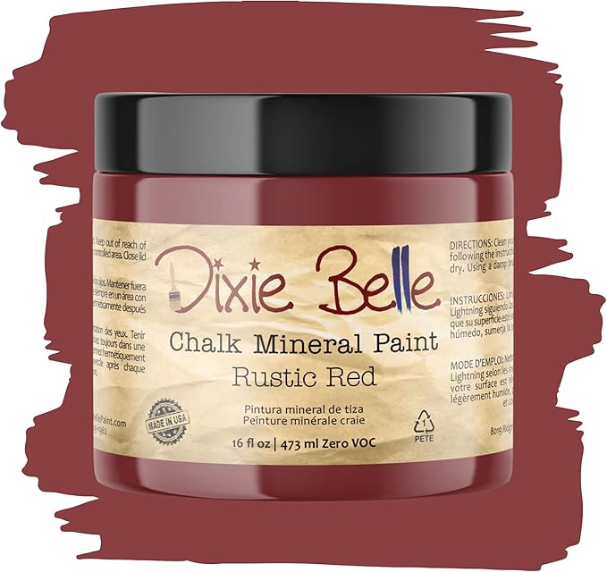 Dixie Belle Paint Company Chalk Finish Furniture Paint - Rustic Red (16oz) - Matte Brick Red Chic Chalk Mineral DIY Furniture Paint