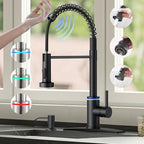 Smart Touch On Kitchen Faucet, 3 Modes Pull Down Sprayer, Touch On Sensor Activated, LED Temperature Control, 360-Degree Rotation, 1 or 3 Hole Deck Plate. 10-Year Warranty. (KW-66R, Matt Black)