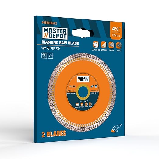 4.5 Inch Ultra-Thin Turbo Mesh Diamond Blade for Porcelain, Ceramic, Marble, Granite Cutting, 2 Pack for Handheld and Angle Grinders, Dry and Wet Use