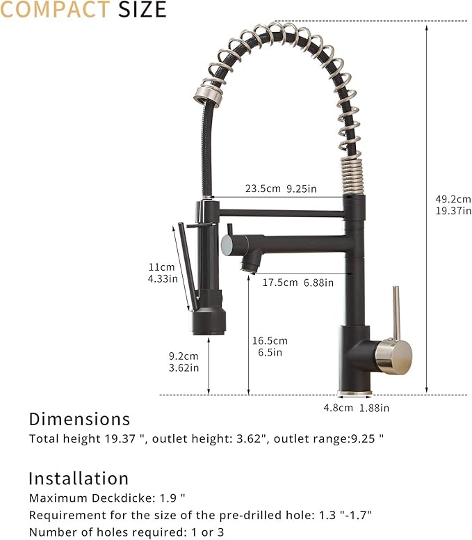 AIMADI Kitchen Sink Faucet,Black Kitchen Faucets with Pull Down Sprayer,Black Stainless Steel Single Handle One Hole Kitchen Faucet,Matte Black