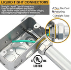 Gisafai 5 Pcs Liquid Tight Connector Straight Insulated Zinc Die Cast Metal Tight Electrical Conduit Fittings for 1-1/4 Inch Flexible and Type B Flexible