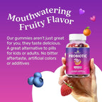 BeLive Probiotic Gummies - Probiotics with 5 Billion CFUs for Digestive Health, Men, Women & Kids Probiotic Supplements for Immune Support, Sugar Free & Vegan – Blueberry, Strawberry & Orange | 3-Pack