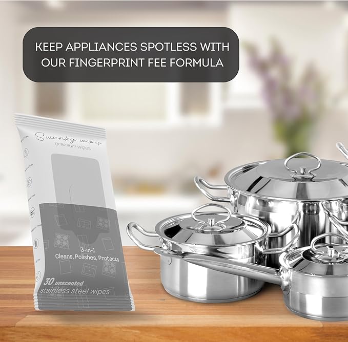 Swanky Stainless Steel Cleaner Wipes - Grime & Grease Remover Kitchen Cleaning Supplies - Clean & Shine, For Stove Top, Refrigerator, Sink, Oven, & Household Appliances - Soft Wipes, 300 Count