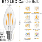 LED Candelabra Light Bulbs 40 watt Equivalent, Dimmable E12 LED Bulb, 2700K Soft White B10 Candle Bulb, Chandelier Light Bulbs, 90+CRI, 400LM, Cear Glass, 6 Pack