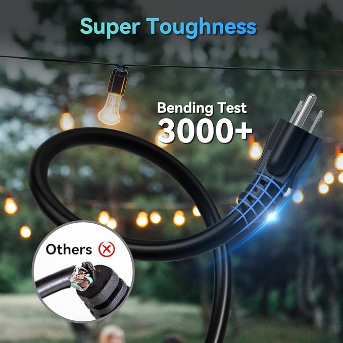 K KASONIC - 100 Ft Extension Cord with 3 Outlets, UL Listed 16/3 SJTW 3-Wire Grounded, 10A 125V 1625W for Indoor/Outdoor Use - Black