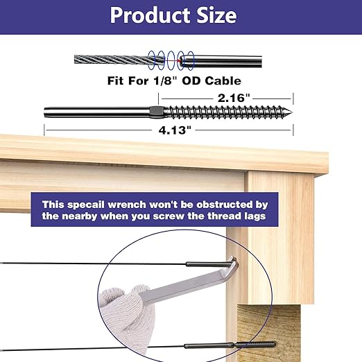 Left&Right Handed Thread Lag Screws for 1/8" Decking Cable Railing Kit/Hardware, Non-Turnbuckle System (10, Black, 1/8")