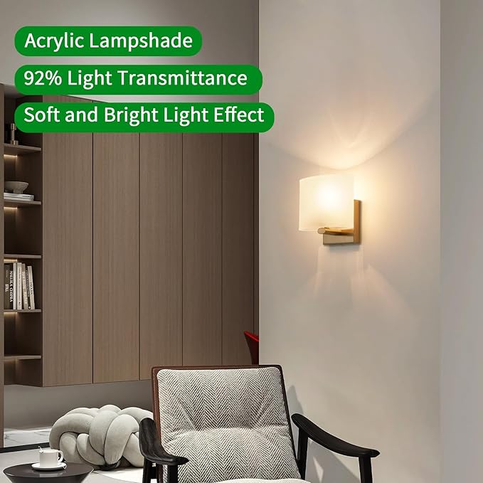 Hardwired Wall Sconces, Modern Acrylic Shade Wall Light Fixture, Gold Walls Mounted Lamp with Ceramic Lamp Holder, Classic E26 Bulb Walls Lighting for Bedroom, Living Room, Hallway 【No Bulb Included】