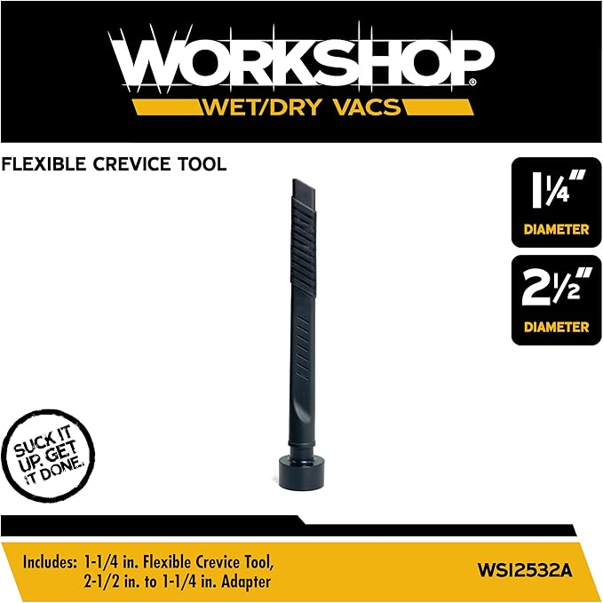 WORKSHOP Wet/Dry Vacs Shop Vacuum Accessories WS12532A Flexible Crevice Tool Attachment for Wet Dry Vacuum Cleaners, Fits Most 1-1/4-inch and 2-1/2-inch Extension Wands and Hoses