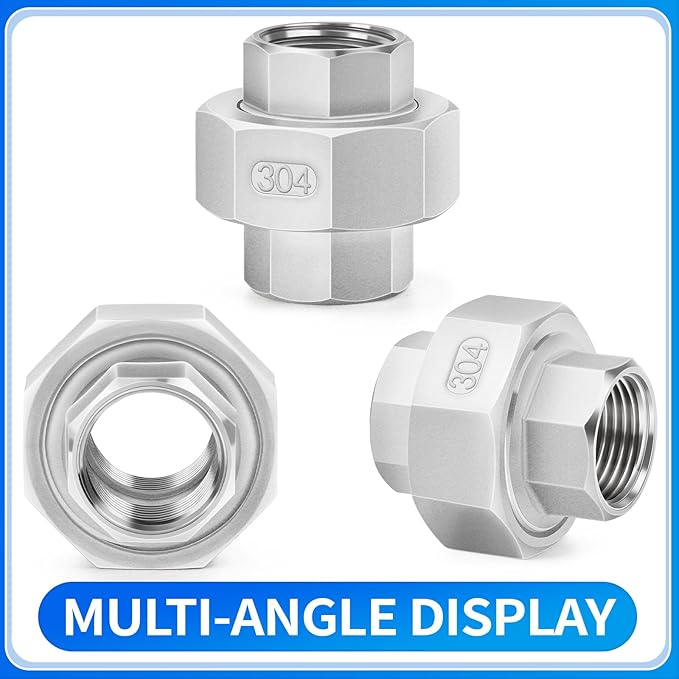 ChillWaves 304 Stainless Steel Cast Pipe Fitting, Union，3/4" NPT Female，Thread Adapter(1-PACK)