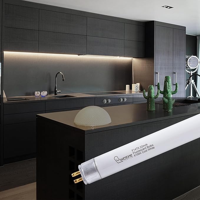 22 Inch F14T5/CW Fluorescent Light Bulb, 4100K Cool White, T5 14 Watt Fluorescent Replacement Bulb for Counter and Cabinet Fixture, G5 Base, 6 Pack