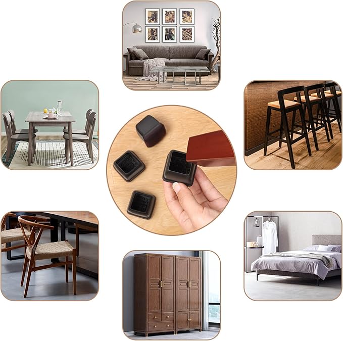 Ezprotekt 24 Pcs Square Chair Leg Floor Protectors with Felt, Silicone Felt Furniture Pads for Hardwood Floor, Dining Table Leg Caps Covers No Scratches and Noise (L Fit: 1" - 1.4", Black)