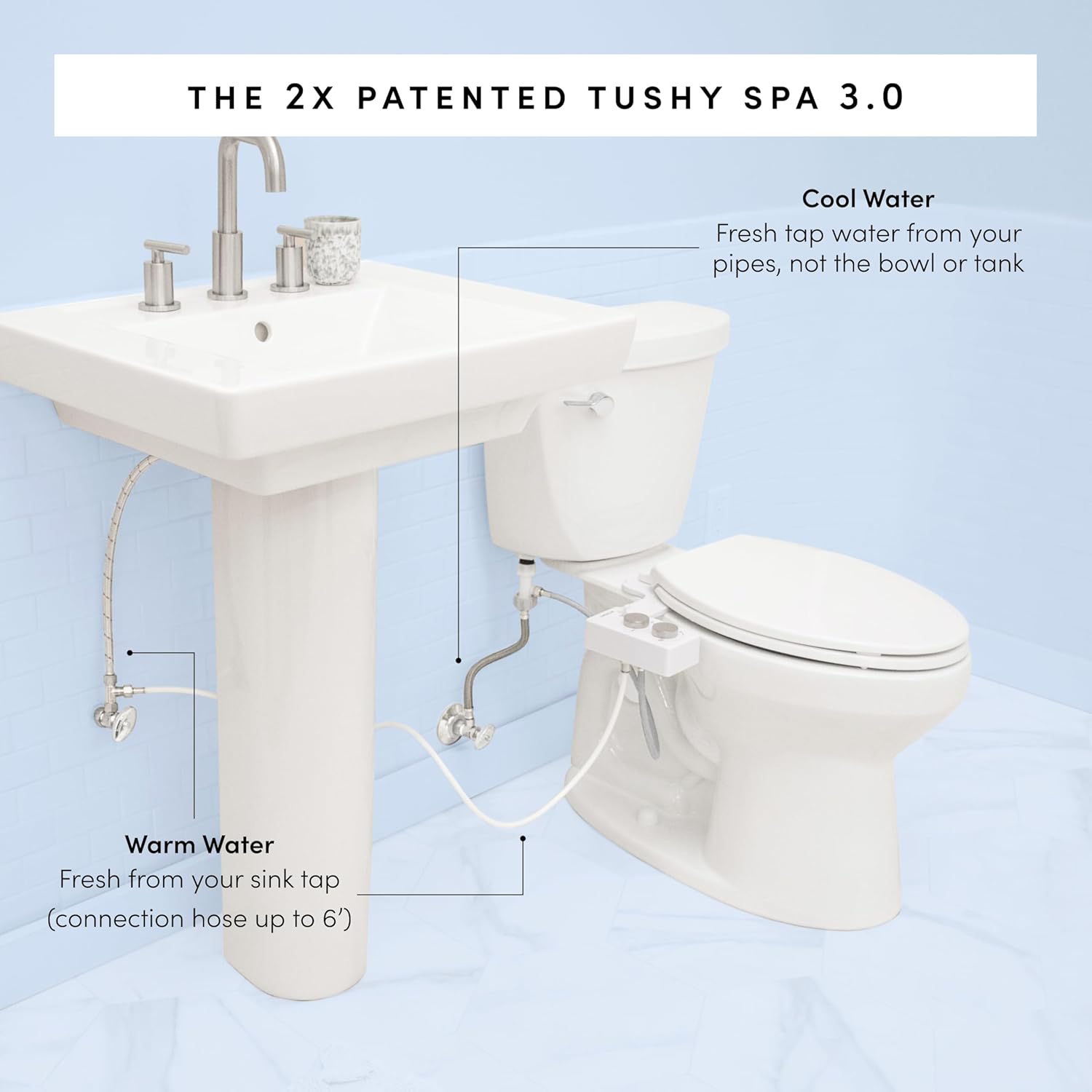 TUSHY 3.0 Spa Cool to Warm Water Bidet Attachment. Easy Universal Toilet Seat Install, Requires Sink Connection for Temperature Control. Fresh Self-Cleaning Clean Water, Noir/Gold