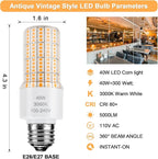 40W Led Corn Light Bulb(300W Equivalent) 5000lm 3000K Warm White E26/E27 Base Ceiling Fan Led Light Bulbs for Garage Backyard Warehouse Indoor Outdoor Led Corn Bulb
