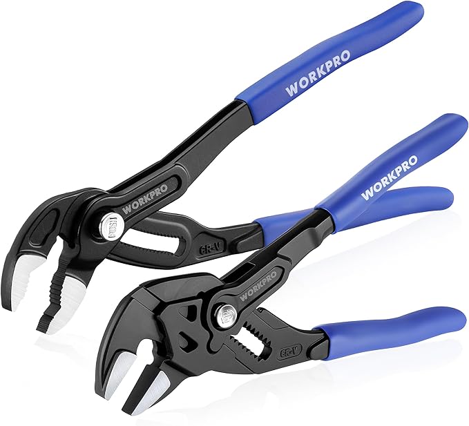 WORKPRO 2-Piece 7-Inch Pliers Wrench & 10-Inch Groove Joint Pliers Set, Quick Adjustment, CR-V Steel, Smooth Jaw & V-Jaw, Upgraded Wide Opening, Ergonomic Grip - for Plumbing, Pipe Work, DIY Projects