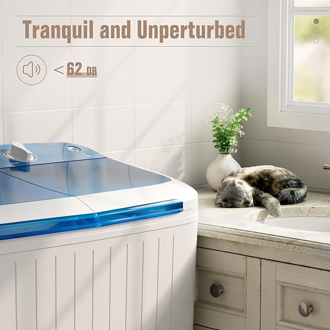 Bonusall Portable Washing Machine，16 lbs Mini Washer and Spin Dryer Combo, Built-in Gravity Drain,Compact Laundry Washer with Drain Pump & Timer Control for Apartments, Dorms, RVs- Blue