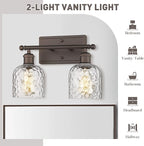 zeyu 2-Light Bathroom Vanity Light, Farmhouse Wall Sconce Lighting with Clear Hammered Glass, Oil Rubbed Bronze Finish, ZJF63B-2W ORB