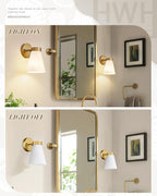 Gold Wall Sconces Set of Two, HWH Modern Bathroom Vanity Sconce Wall Lighting Indoor Wall Lamp with Frosted White Striped Glass, 5HZG97B-2PK BG