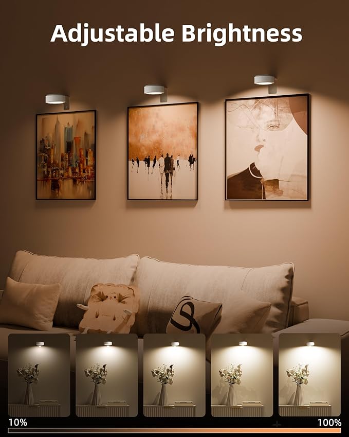 EZVALO Picture Lights for Wall, 2000mAh Rechargeable Battery Magnetic Poster Lights with 3 Color Temps & 12 RGB, Remote Dimmable Timer Painting Light, Wall Decor Light for Art Display, Frame (3 Pack)