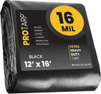 PROTARP Extra Heavy Duty 16 Mil Tarp Cover, Waterproof, UV Resistant, Rip and Tear Proof, Poly Tarpaulin with Reinforced Edges for Roof, Camping, Patio, Pool, Boat. (Black 12′ X 16′)