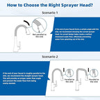 Hibbent Curved Pull Down Kitchen Faucet Head Replacement, 3-Function Kitchen Sink Spray Nozzle with 14 Adapters, Anti-Splash, Compatible with Kohler Bent Faucets, Chrome