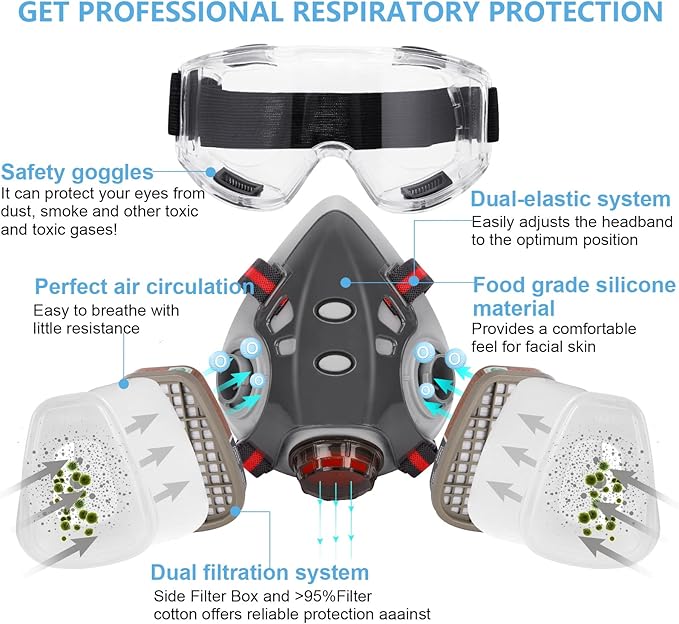 Reusable Half Face and Full Face Gas Mask with Activated Carbon Filter Against Organic Vapor/Dust/Chemical
