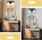 2 Light Modern Bathroom Light Fixtures Over Mirror, Black Gold Vanity Lights for Bathroom Wall Sconces with Milky White Glass Shades, E26 Socket (Bulbs Not Included)