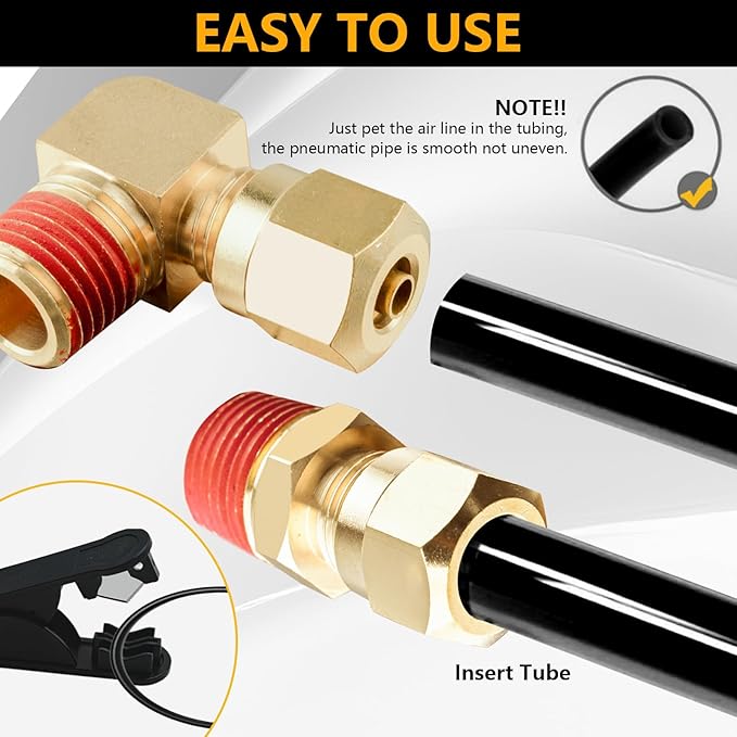 111 PCS Brass DOT Air Line Fittings with 100FT 1/4" DOT Air Line Kit Quick Connect 1/4" 1/8" 3/8" 1/2" NPT Thread Fittings with Pneumatic Tubing Set for Semi Truck Trailer or Industrial Air System