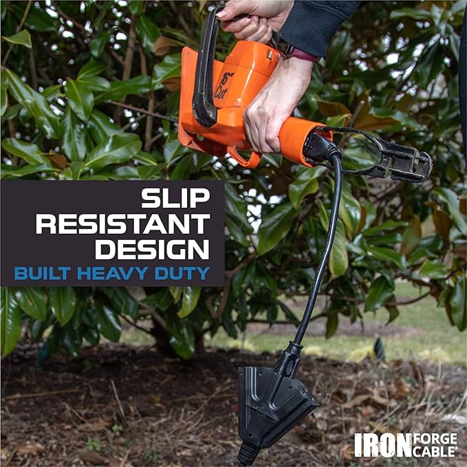 Iron Forge Cable 100 Ft Black Extension Cord with 3 Outlets - 16/3 SJTW 100 Foot Extension Cord 3 Prong, Weatherproof Exterior Power Cable for Outdoor