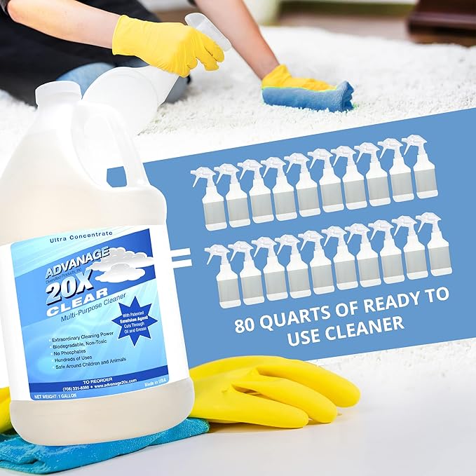 All Purpose Cleaner Concentrate - Advanage 20X The Wonder Cleaner Unscented for All Surfaces Around Bathroom, Kitchen, Oil and Grease | Multi Purpose Cleaner for Household Cleaning Solution, 128 Fl Oz