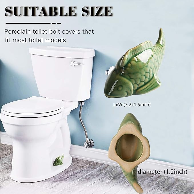Toilet Bolt Caps, Fish Ceramic Toilet Bolt Caps, Fun and Cute Bathroom Decor for Easy Toilet Installation - Decorative Covers for Toilet Bolts (Green fish 2pcs)
