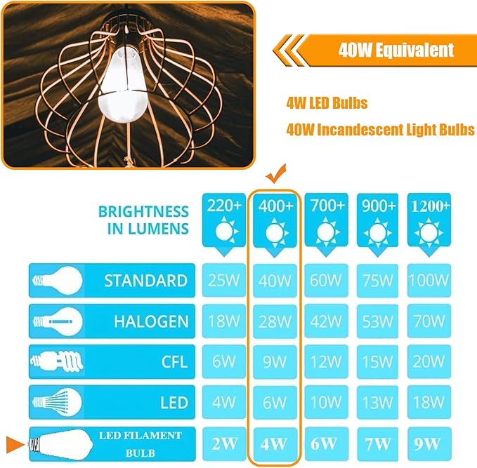 5000K Daylight LED Edison Bulbs 40W Equivalent, 4W ST19 LED Light Bulb, E26 Standard Base, 90 CRI, Non-Dimmable, 12 Pack