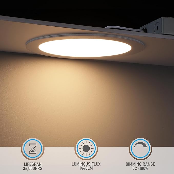 TORCHSTAR Basic Series 12-Pack 8 Inch Ultra-Thin LED Recessed Lighting with Junction Box, Aluminum, 3000K Warm White, 5%-100% Dimmable Slim Recessed Downlight, 18W 1440LM, ETL and Energy Star