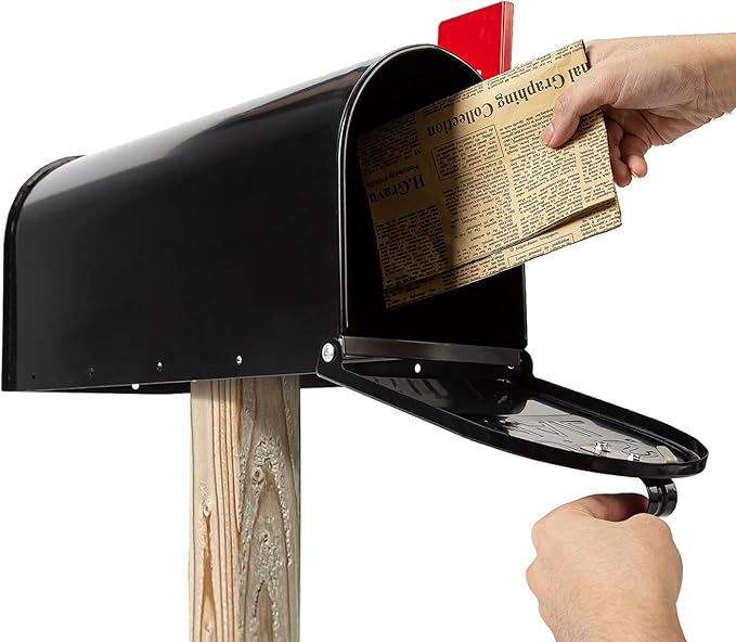 Black Metal Mailbox, Galvanized Steel Outside Mailboxes, Standard Medium Capacity, 20 x 8.7 x 6.7 Inches