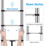 10.5 FT Stainless Steel Telescoping Ladders - One-Button Retraction Collapsible Extension Ladder for Home,RV,Attic,Lasts 375 LBS with Balance Bar and Wheels