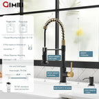 GIMILI Black and Gold Kitchen Faucet with Soap Dispenser Commercial Single Handle Spring Pull Out Kitchen Sink Faucets with Pull Down Sprayer