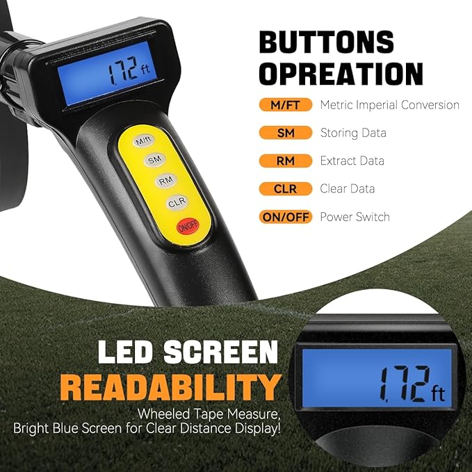 Auto Dynasty Measuring Wheel Digital Display, 3-Sections Foldable Telescoping LED Distance Measuring Digital Wheel with Backpack, High Precision Distance Measuring Wheel in Feet and Inches