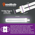 GoodBulb 13 Watt CFL Light Bulbs 2 Pin GX23 Base 6500K Full Spectrum 13W High Output 800 Lumens Single Tube Compact Fluorescent Light Bulbs Plug-in 10 Pack