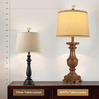 WIHTU Wood Grain Color Table Lamps, 28'' Resin Desk Lamp for Bedroom, Nightstand Lamps Set of 2, Farmhouse Bedside Lamps with Linen Shades, Rocker Switch, Table Lamps with USB A+C Port, Bulb Included