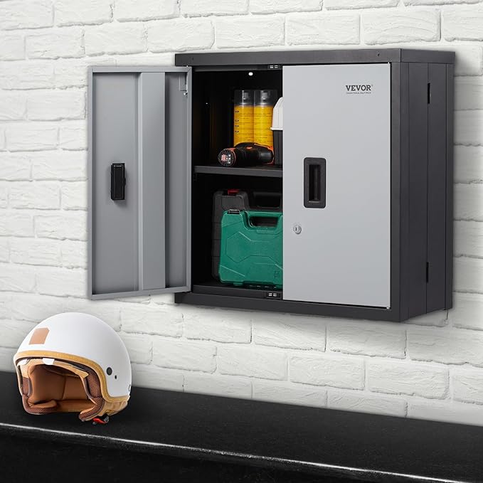 VEVOR Foldable Wall Cabinet, Metal Garage Locker Mounted 26" Small Tool Chest 240 LBS Loading Capacity Adjustable Shelf Magnetic Door File for Warehouse Office Home Black