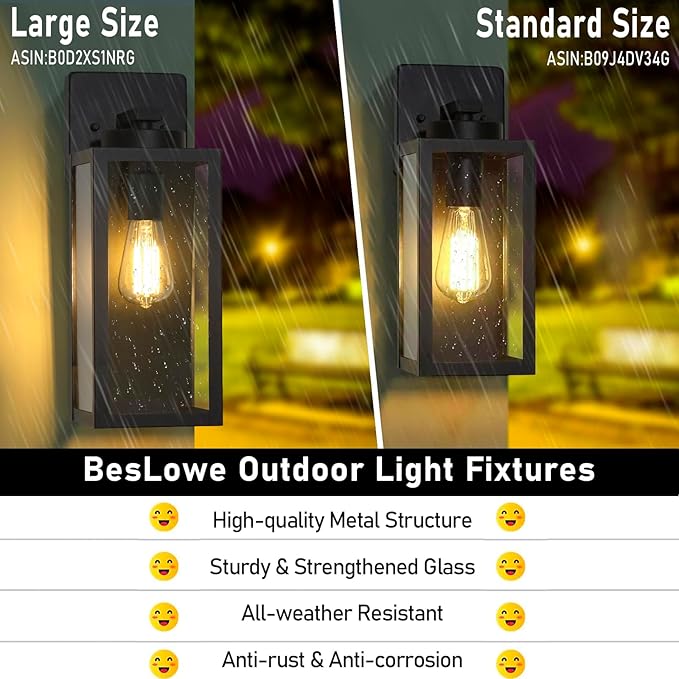 Large Size Outdoor Wall Light Fixtures, Exterior Lighting Fixtures Porch Sconces Wall Mounted, Waterproof Black Outdoor Wall Lanterns Lamps, Outside Lights for House Patio Front Door Entryway, 2-Pack