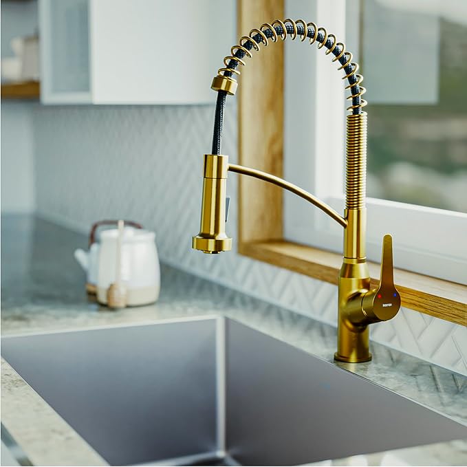 Karran Scottsdale Single-Handle Pull-Down Sprayer Kitchen Faucet in Gold