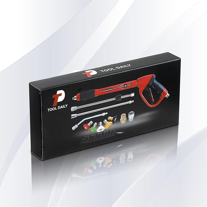 Tool Daily Pressure Washer Gun with Replacement Wand, 17 Inch Power Washer Extension Wand, 30° Curved Rod, 5 Nozzle Tips, 4000 PSI