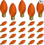 SUNSGNE 25 Pack C9 Orange Outdoor Halloween Night Light Bulbs, C9 Christmas Tree Lights for Indoor Outdoor Patio Strings, E17/C9 Intermediate Base, 7 Watt, Ceramic Orange