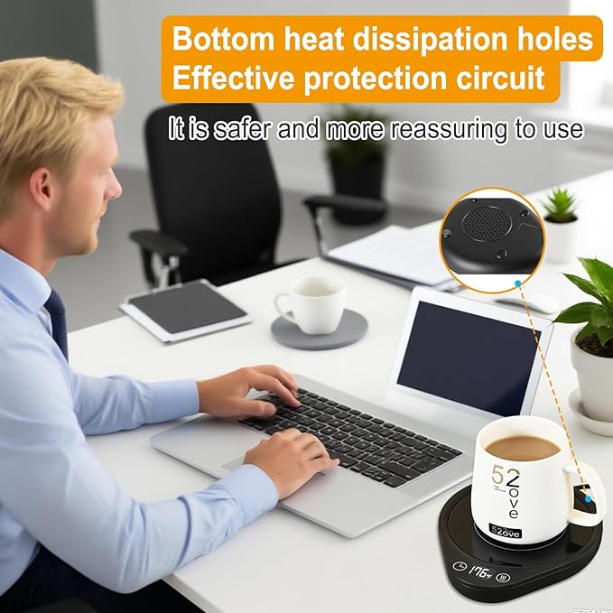 Coffee Mug Warmer Fast Heating, Auto Shut-Off, for Desk. 3 Temp Settings & 2-12H Timer. Keeps Beverages/Coffee Warm. Ideal Coffee Gift, for Offices,Travel & Corporate Gifts.