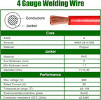 4 Gauge Battery Cable Copper Wire, 30FT Red+30FT Black 4 AWG Welding Cable Standard USA OFC Wire for Automotive, Battery, Solar, Marine and Generator