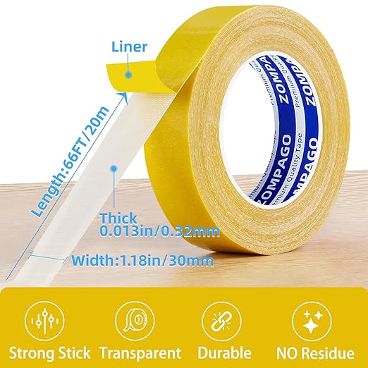 Heavy Duty Double Sided Mounting Tape, 1.18inx66FT, Clear Mesh Grip, Extra Strong Adhesive for Carpets, Wall Mounting, Picture Hanging and DIY Projects,Hand Tearable,Weatherproof