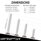 Brown Head 100 PCS #6X1-1/2(1.5 inch) Stainless Steel Phillips Flat Head Wood Screws,Stainless Steel 18-8 A2(304) Screw,Home Screw Kit by QISHENG