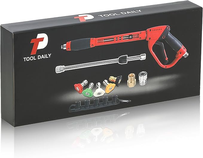 Tool Daily Deluxe Pressure Washer Gun, with Replacement Wand Extension, 5 Nozzle Tips, M22 Fitting, 40 Inch, 5000 PSI