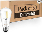 MASTERY MART 60 Pack Vintage LED Edison Bulbs, E26 Led Bulb 5.5W Equivalent to 60W, Dimmable, Soft White 2700K, High Brightness ST58 Antique LED Filament Bulbs, Clear Glass