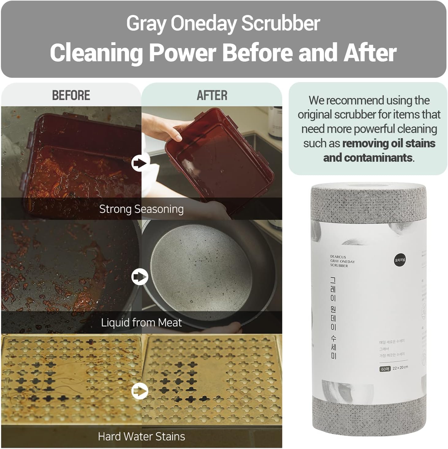 DEARCUS Gray One Day Scrubber - No Odor Dishcloths for Washing Utensils, Cookware, & Cooktop – Multipurpose Lint Free Cleaning Cloths for Kitchen Made of PP - for One Day Use, 2 Pack 120 Sheets